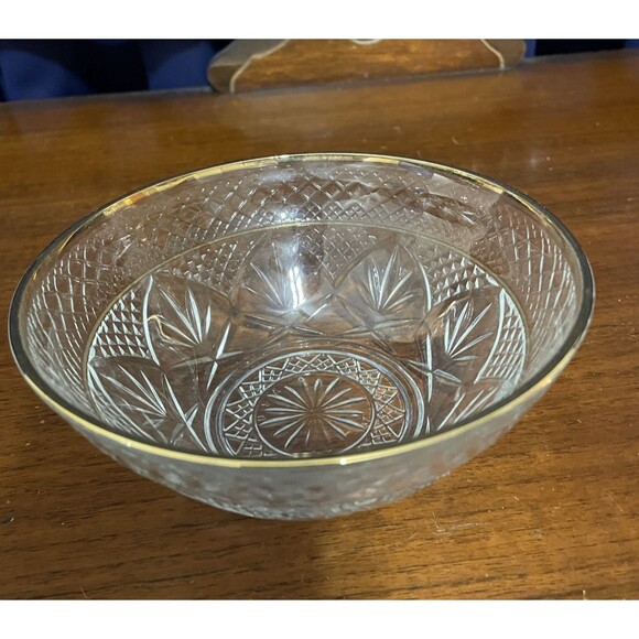 J.G. Duranc Cristal D'Arquest "Antique" Pattern Glass Bowl with Gold Rim - Picture 3 of 6